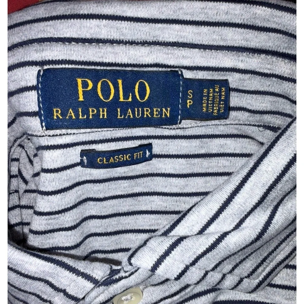 Polo Ralph Lauren Polo Shirt Gray Navy Striped Small Pony Classic Fit